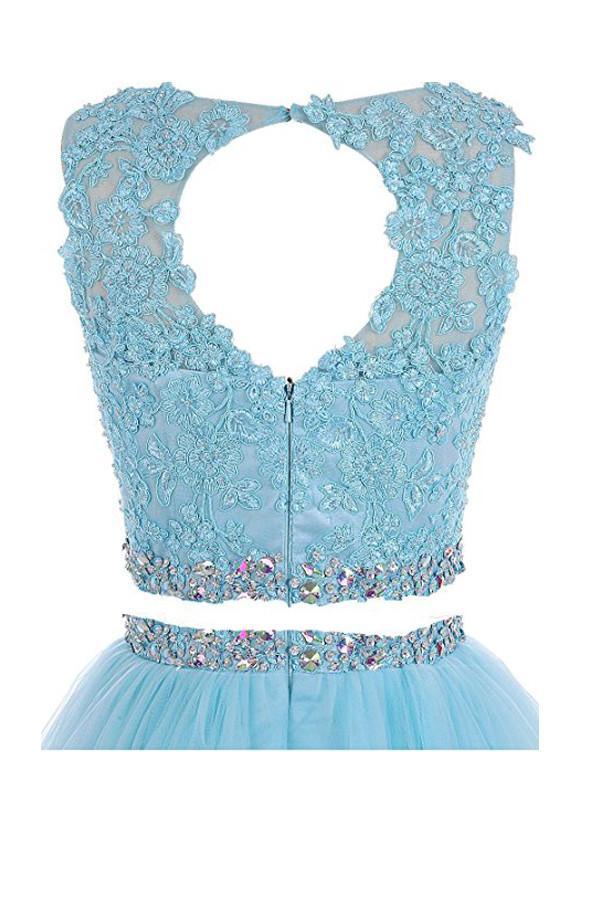 Two Pieces Prom Dresses Applique Short Homecoming Dresses