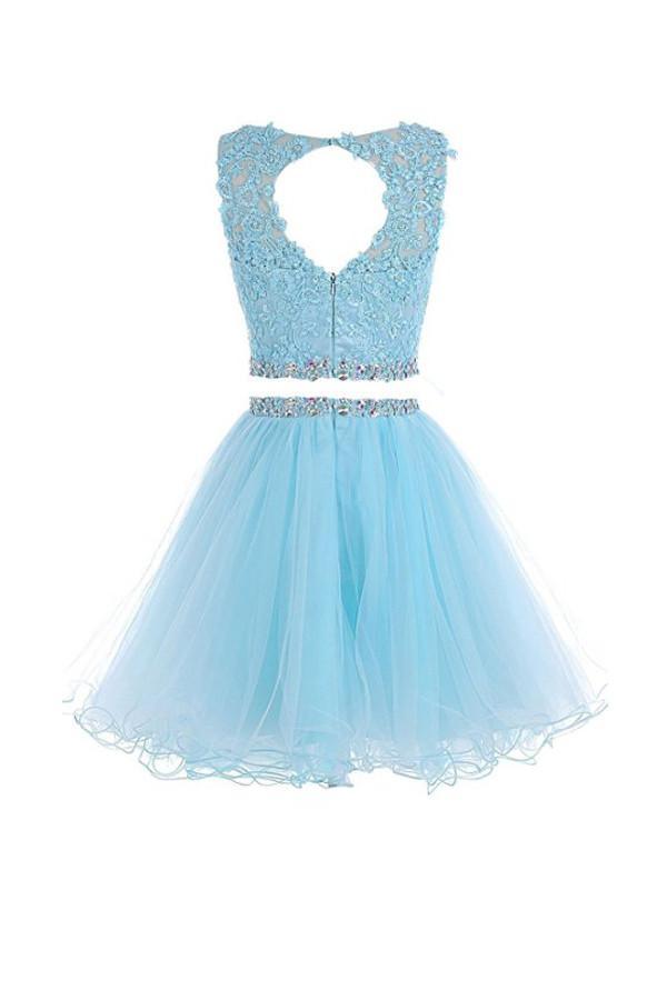 Two Pieces Prom Dresses Applique Short Homecoming Dresses