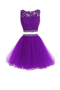 Two Pieces Prom Dresses Applique Short Homecoming Dresses