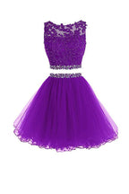 Two Pieces Prom Dresses Applique Short Homecoming Dresses