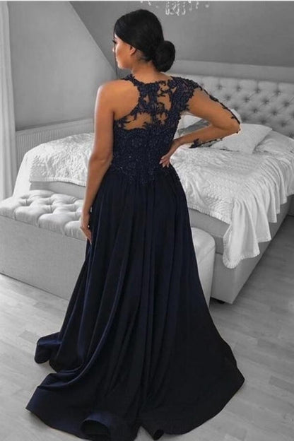Vestidos de fiesta únicos de gasa con un solo hombro, manga larga, corte A, largo hasta el suelo y apliques