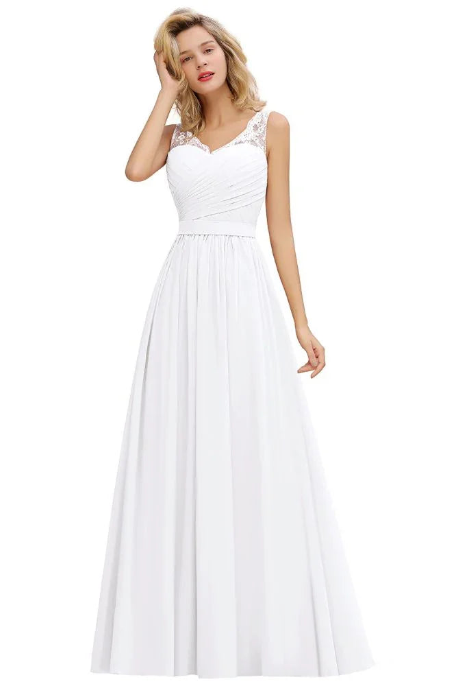Abito da damigella con scollo a V, linea ad A, volant in chiffon, senza maniche, floreale, da sera, a campana