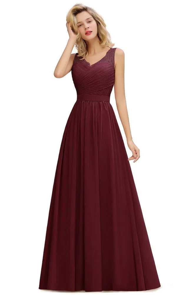 Abito da damigella con scollo a V, linea ad A, volant in chiffon, senza maniche, floreale, da sera, a campana