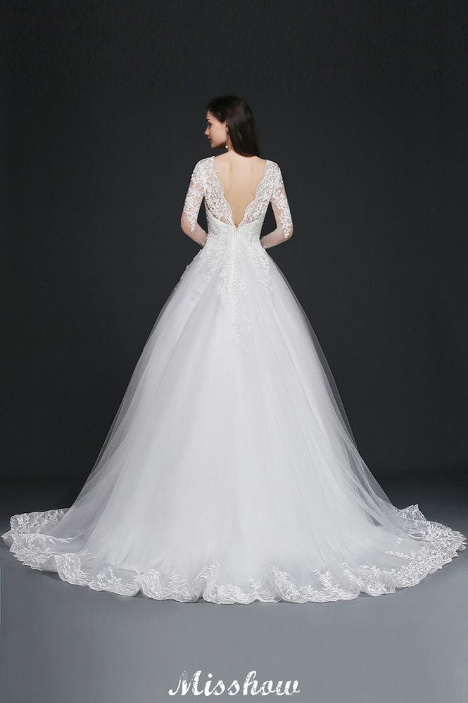 V-Ausschnitt Ballkleid Spitze Tüll Brautkleider