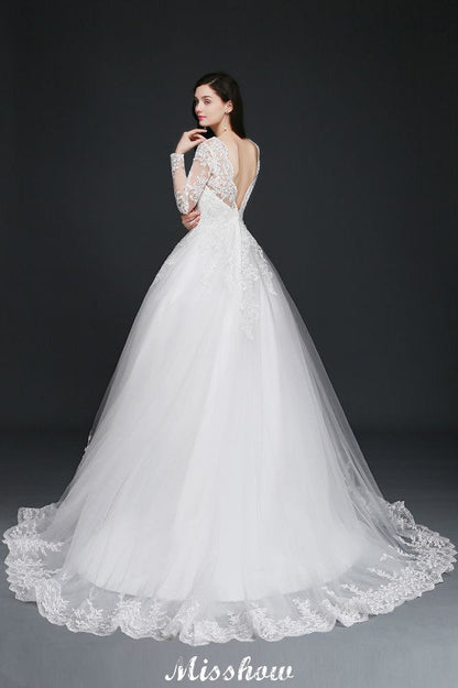 V-Ausschnitt Ballkleid Spitze Tüll Brautkleider