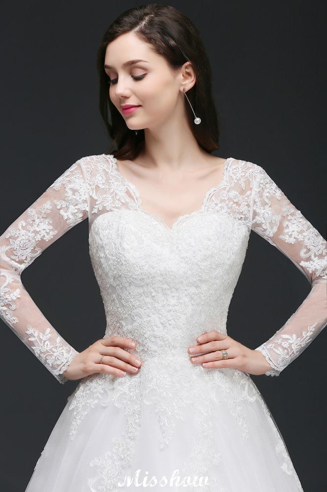 V-Ausschnitt Ballkleid Spitze Tüll Brautkleider