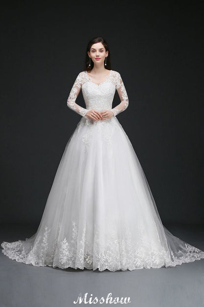 V-Ausschnitt Ballkleid Spitze Tüll Brautkleider