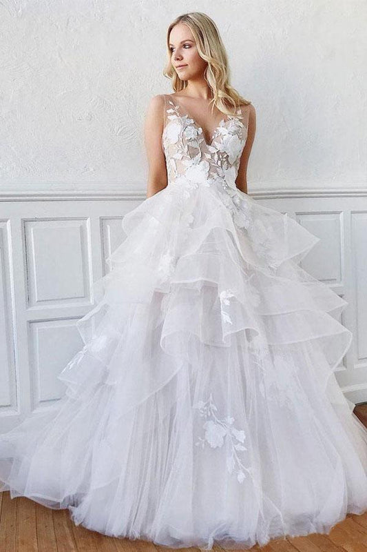 V-Ausschnitt Ballkleid Brautkleider Lagenrock Brautkleid