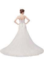 V-neck Floor Length Mermaid Crystals Tulle Wedding Dresses