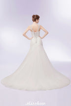 V-neck Floor Length Mermaid Crystals Tulle Wedding Dresses