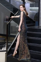 V-Neck Sequins Long Evening Dress With Split
