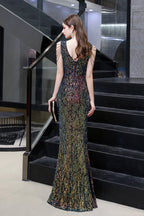 V-Neck Sequins Long Evening Dress With Split