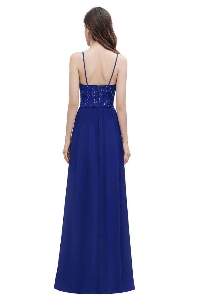 Vestido de noche Aline sin mangas con escote en V y lentejuelas para dama de honor