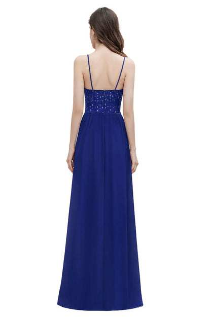 Vestido de noche Aline sin mangas con escote en V y lentejuelas para dama de honor