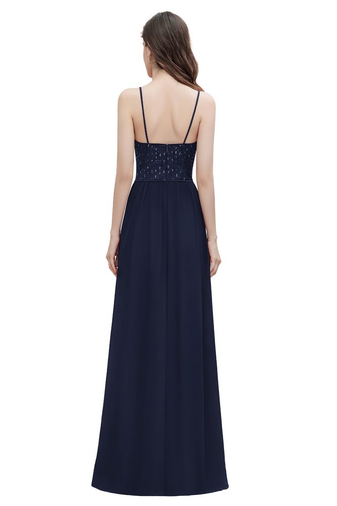 Vestido de noche Aline sin mangas con escote en V y lentejuelas para dama de honor
