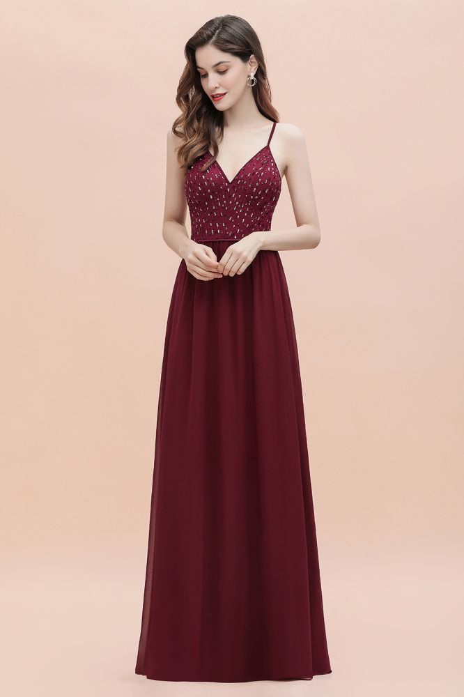 Vestido de noche Aline sin mangas con escote en V y lentejuelas para dama de honor