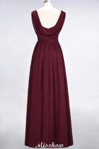 Vestido de Dama de Honra sem Mangas com Decote em V, Comprimento até ao Chão, Corte A, Folhos, em Chiffon para Festa