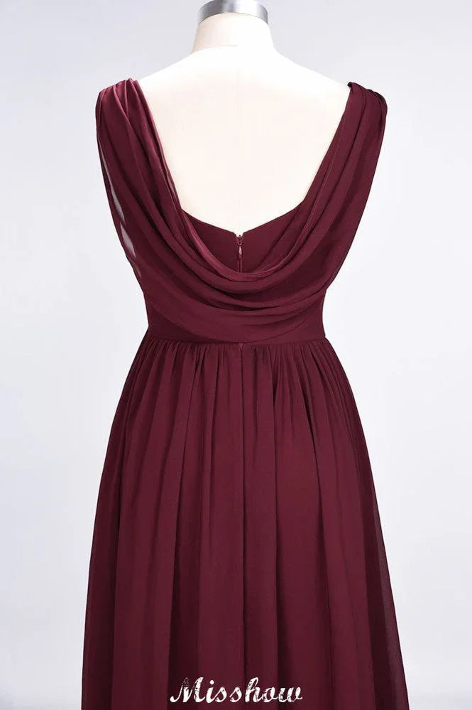 Vestido de Dama de Honra sem Mangas com Decote em V, Comprimento até ao Chão, Corte A, Folhos, em Chiffon para Festa