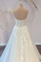 V Neck Sleeveless Lace Wedding Dress A Line Floor Length Chapel Train On Sale
