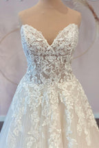 V Neck Sleeveless Lace Wedding Dress A Line Floor Length Chapel Train On Sale