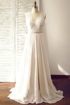 V-neck  Sleeveless Open Back Wedding Dress with Lace Sash