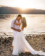 V-Neck Sleeveless Wedding Dress Beach Long