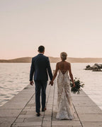 V Neck Lace Mermaid Wedding Dress With Spaghetti Straps Bridal Gown