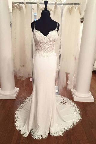 V-Neck Vintage Lace Mermaid Backless  Beach Wedding Dress