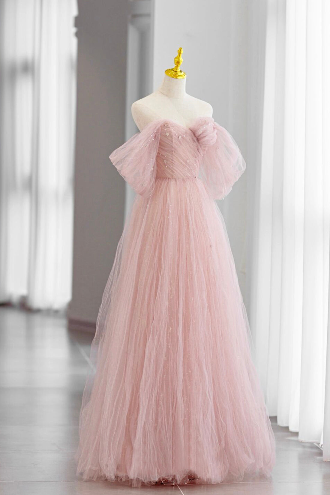 Tulle Floor Length Prom Dress, Cute A-Line Evening Party Dress
