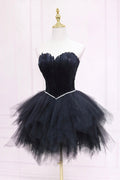 Tulle Short Prom Dress with Feather, A-Line Sweetheart Neckline Party Dress