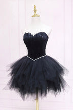 Tulle Short Prom Dress with Feather, A-Line Sweetheart Neckline Party Dress