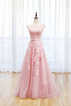 Tulle Lace Long Prom Dress, Lovely A-Line Open Back Evening Dress