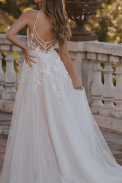 Vintage A-Linie Spitze Herzausschnitt Ärmelloses Weißes Brautkleid Mit Applikationen