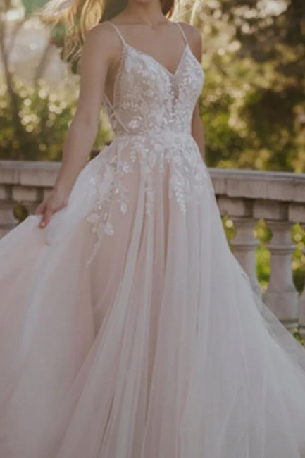 Vintage A-Linie Spitze Herzausschnitt Ärmelloses Weißes Brautkleid Mit Applikationen