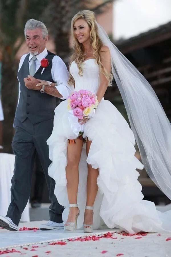 Vintage High Low Beach Weddign Dresses Strapless White Wedding Dresses