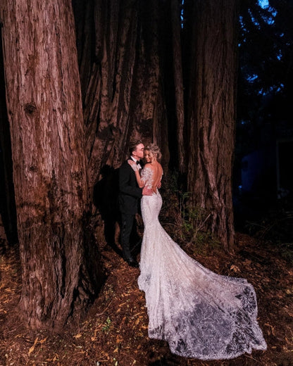 Vestidos de novia vintage de sirena con encaje y mangas largas 