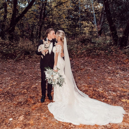 Vestidos de novia vintage de sirena con encaje y mangas largas 