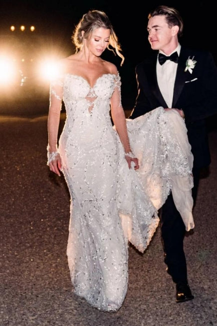 Robes de mariée sirène en dentelle vintage à manches longues 