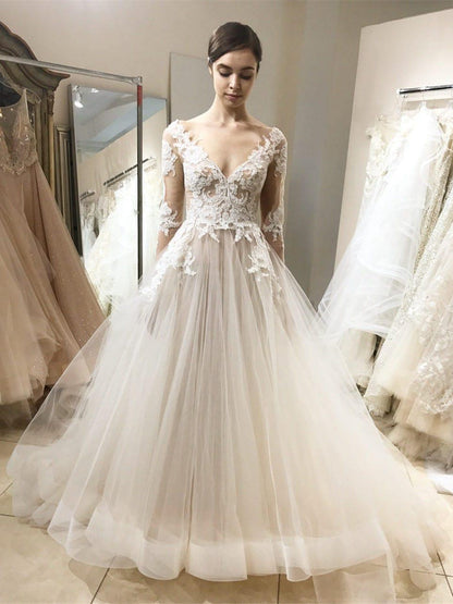 Vestidos de novia de encaje vintage, vestido de baile con mangas largas