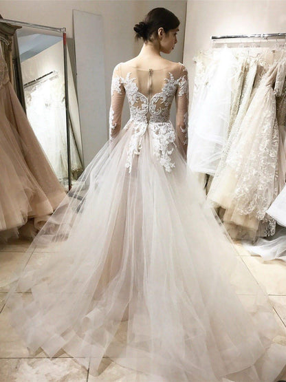 Vestidos de novia de encaje vintage, vestido de baile con mangas largas
