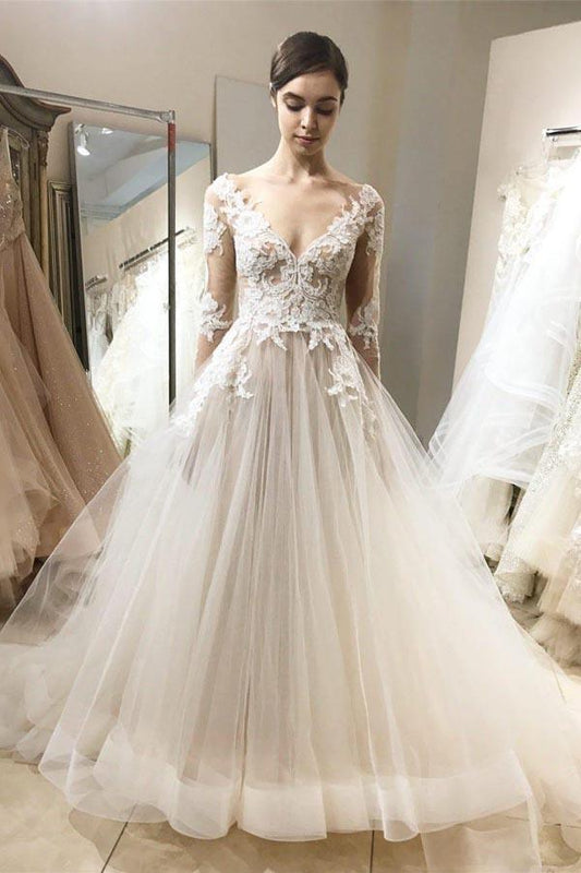 Robe de mariée vintage en dentelle à manches longues WD320