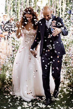 Vintage Long A-line Off-the-shoulder Lace Tulle Wedding Dress