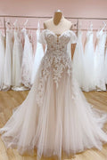 Vintage Long A-Line Off-the-Shoulder Sweetheart Backless Tulle Wedding Dress