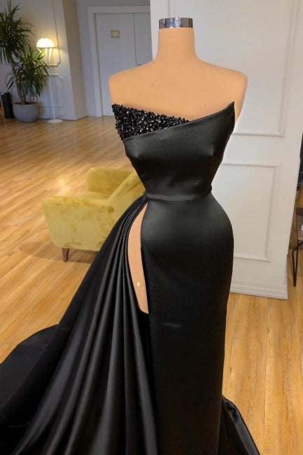 Vintage Long Black Sleeveless Evening Dresses Prom Dresses With Slit
