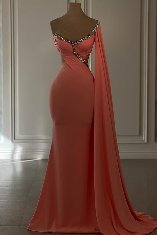 Vestidos de fiesta vintage de sirena de gasa con mangas cortas y escote redondo con diamantes de imitación
