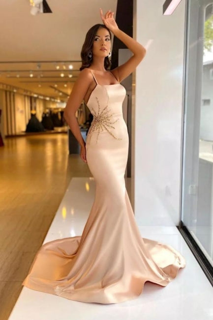 Vestido de baile vintage sereia cetim alças finas sem mangas