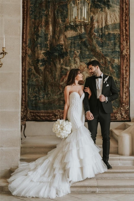 Vestidos de noiva vintage sereia sem mangas com renda