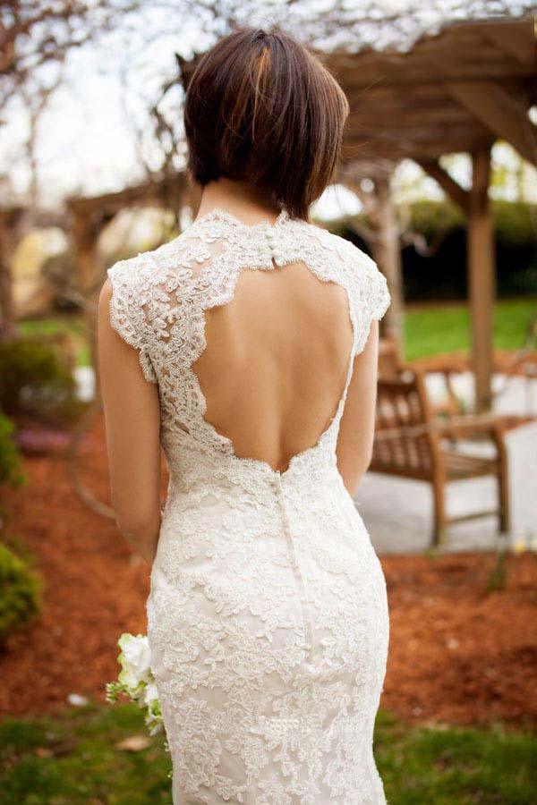 Robe de mariée sirène longue en dentelle vintage Quee Keyhole Winter WD152 