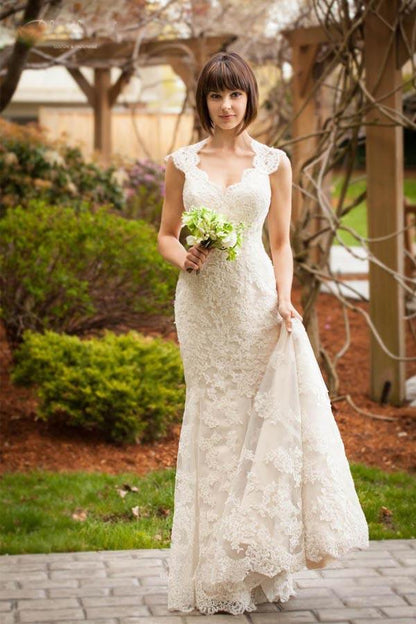 Robe de mariée sirène longue en dentelle vintage Quee Keyhole Winter WD152 