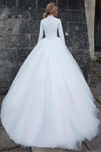 Vintage Satin High Collar Natural Waistline Ball Gown Wedding Dress
